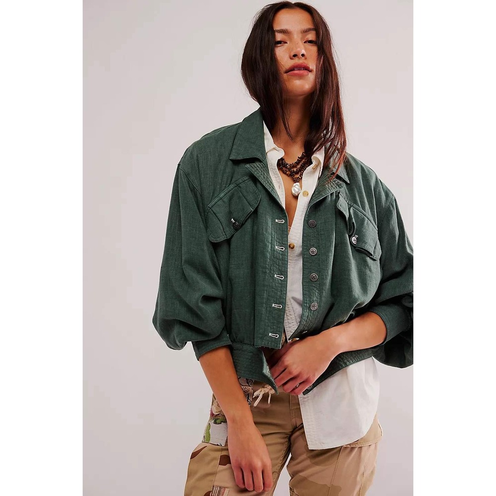 Free People Womens Billy Saddle Jacket S Bomber Linen Blend‎ Boho Indie Sleaze